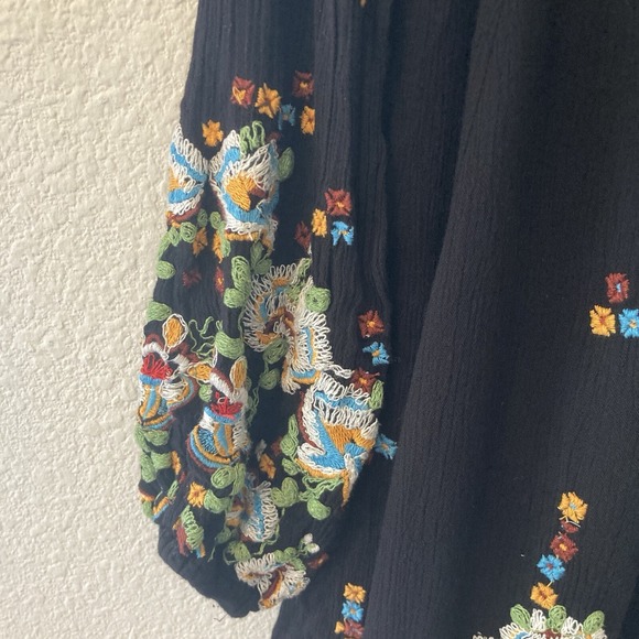 Free People Mini Dress Size XS Oxford Embroidered Black Floral Boho Goth Witchy - Picture 5 of 16